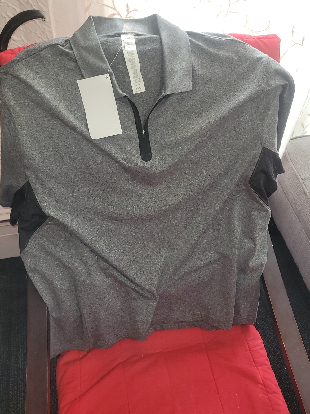 Fabletics Gray Heather Quarter-Zip Polo with Black Trim